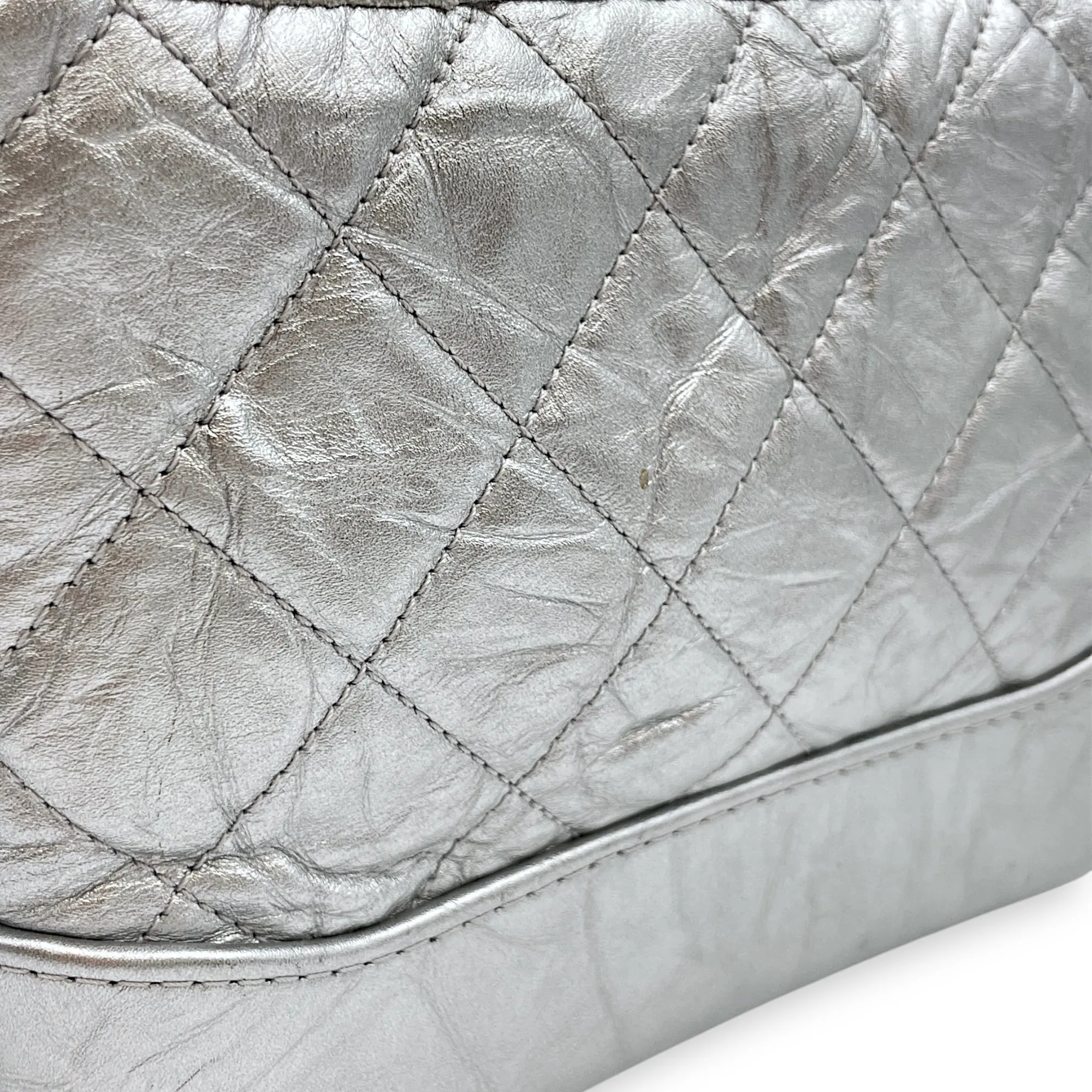 Gabrielle Hobo Silver Crossbody Bag in Distressed Leather, Tri-tone hardware