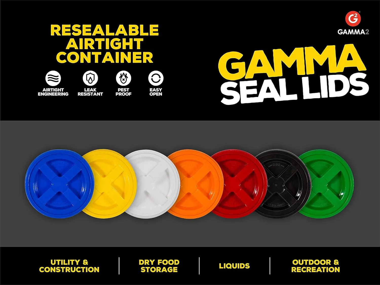 Gamma2 Gamma Seal Lid for Utility Buckets - Fits 3.5, 5, 6 & 7 gallon buckets, Orange, Made in USA