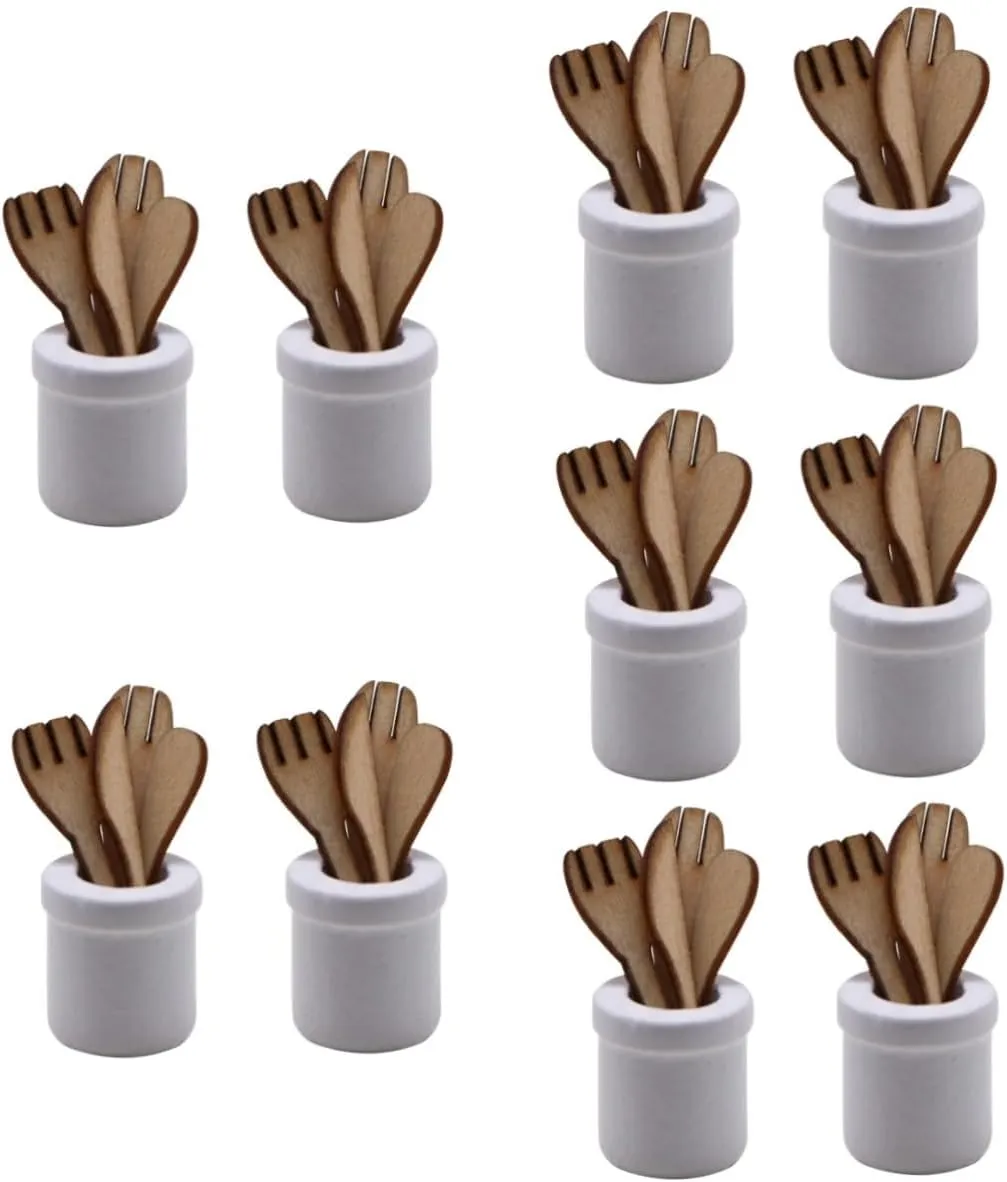 Garneck 10 Sets Micro Landscape Decoration Mini Spoon Fork Set Mini Kitchen Decor for Boys and Girls