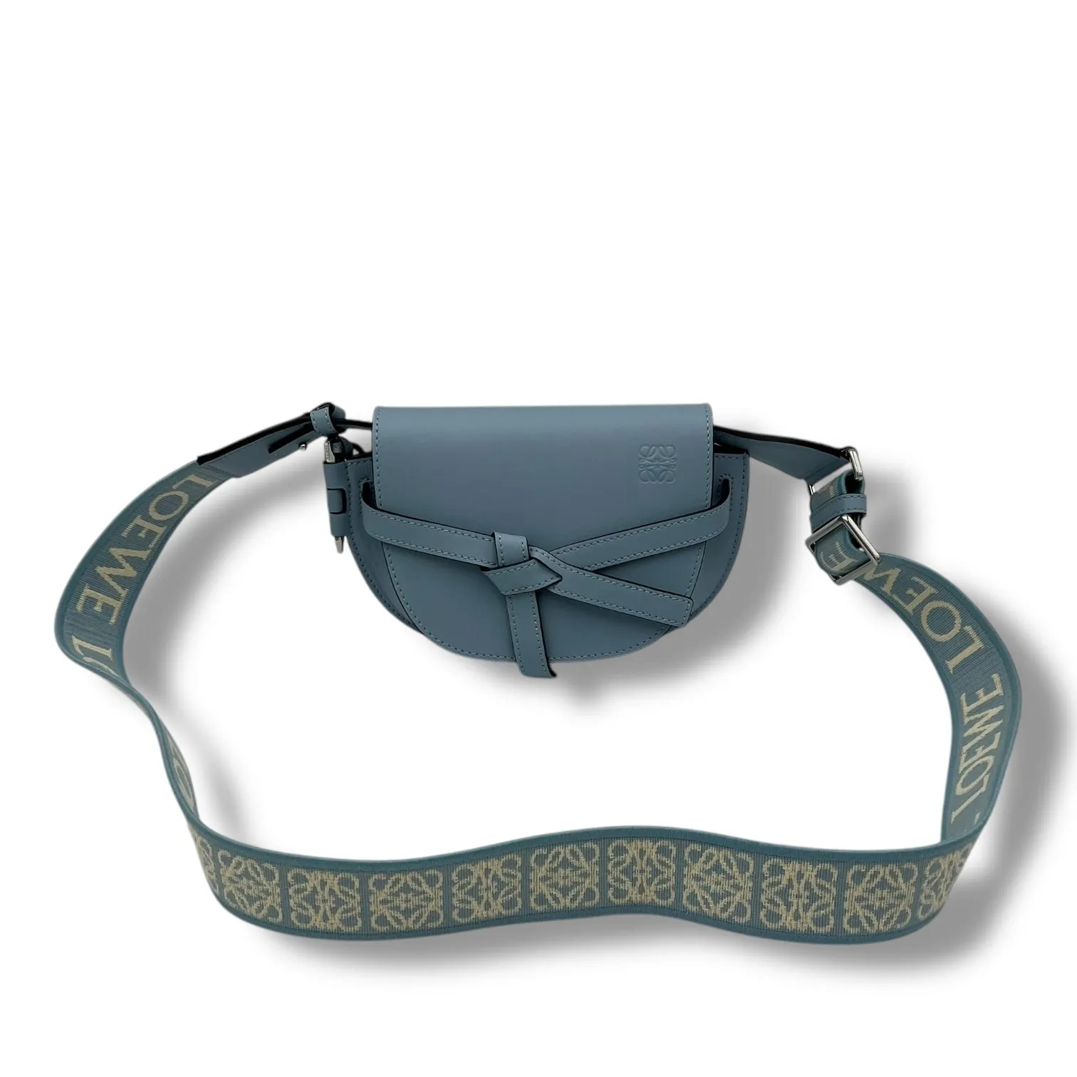 Gate Crossbody Bag Mini Blue in Calfskin, Silver hardware