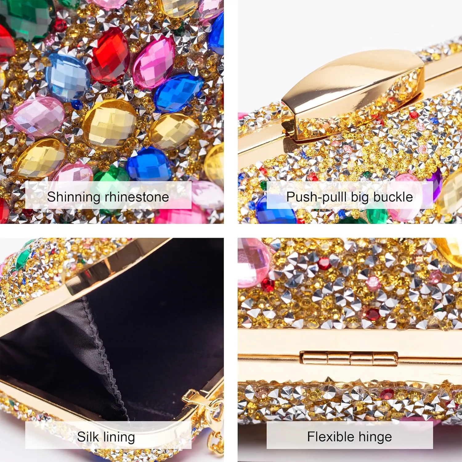 Gemstone Clutch Purses for Women Wedding Party, Rhinestone Purse Crystal Evening Bag for Women Evening