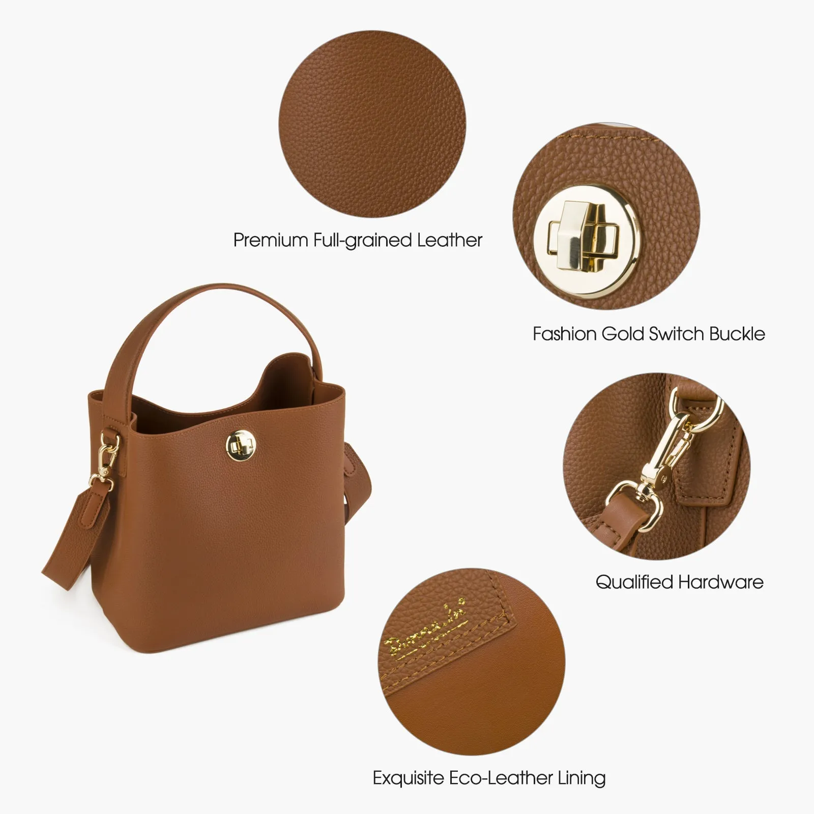 Genuine Leather Bucket Tote Bag