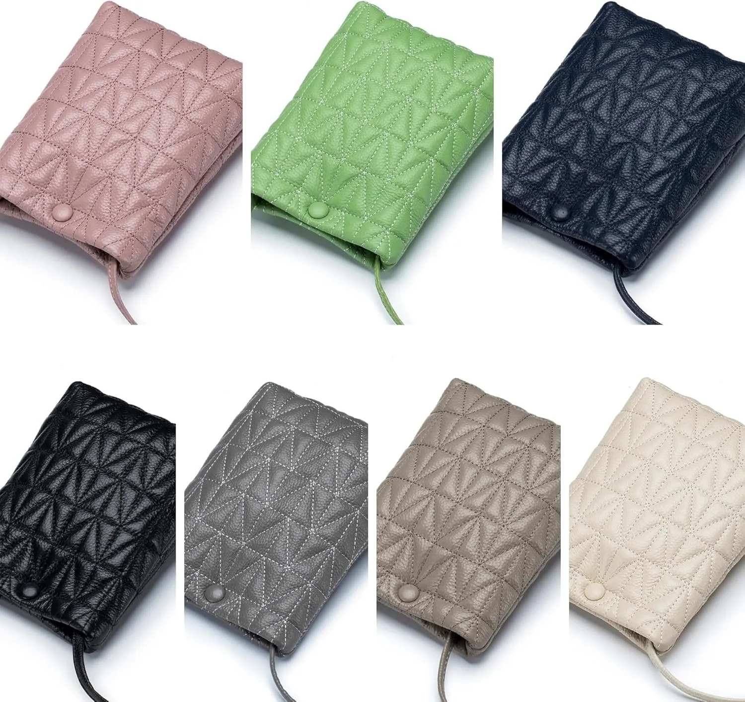 Genuine Leather Soft Quilted Phone Crossbody Small Purse, Shoulder Card Slot Pocket Wallet Bag Bling Rhinestone Key Ring