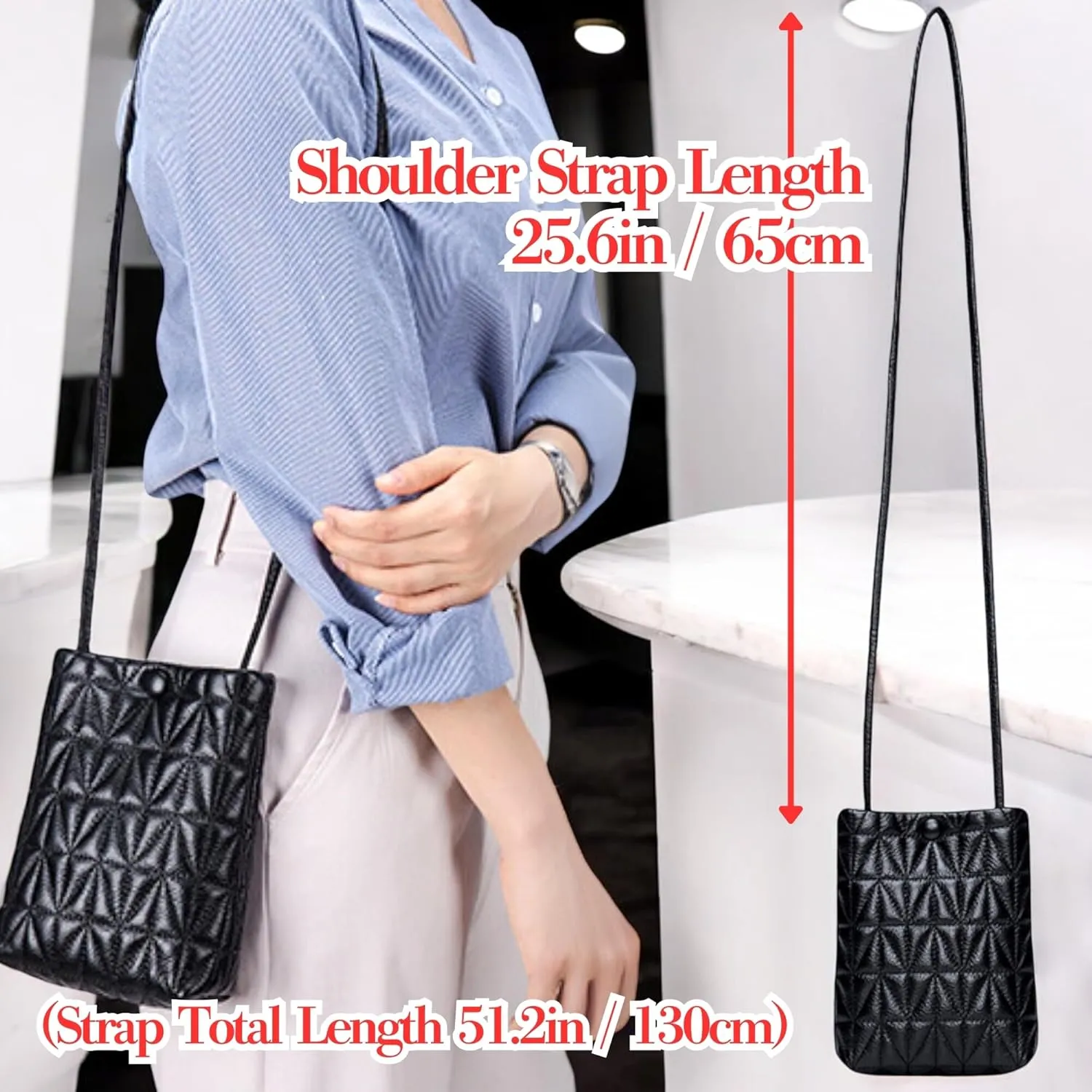 Genuine Leather Soft Quilted Phone Crossbody Small Purse, Shoulder Card Slot Pocket Wallet Bag Bling Rhinestone Key Ring