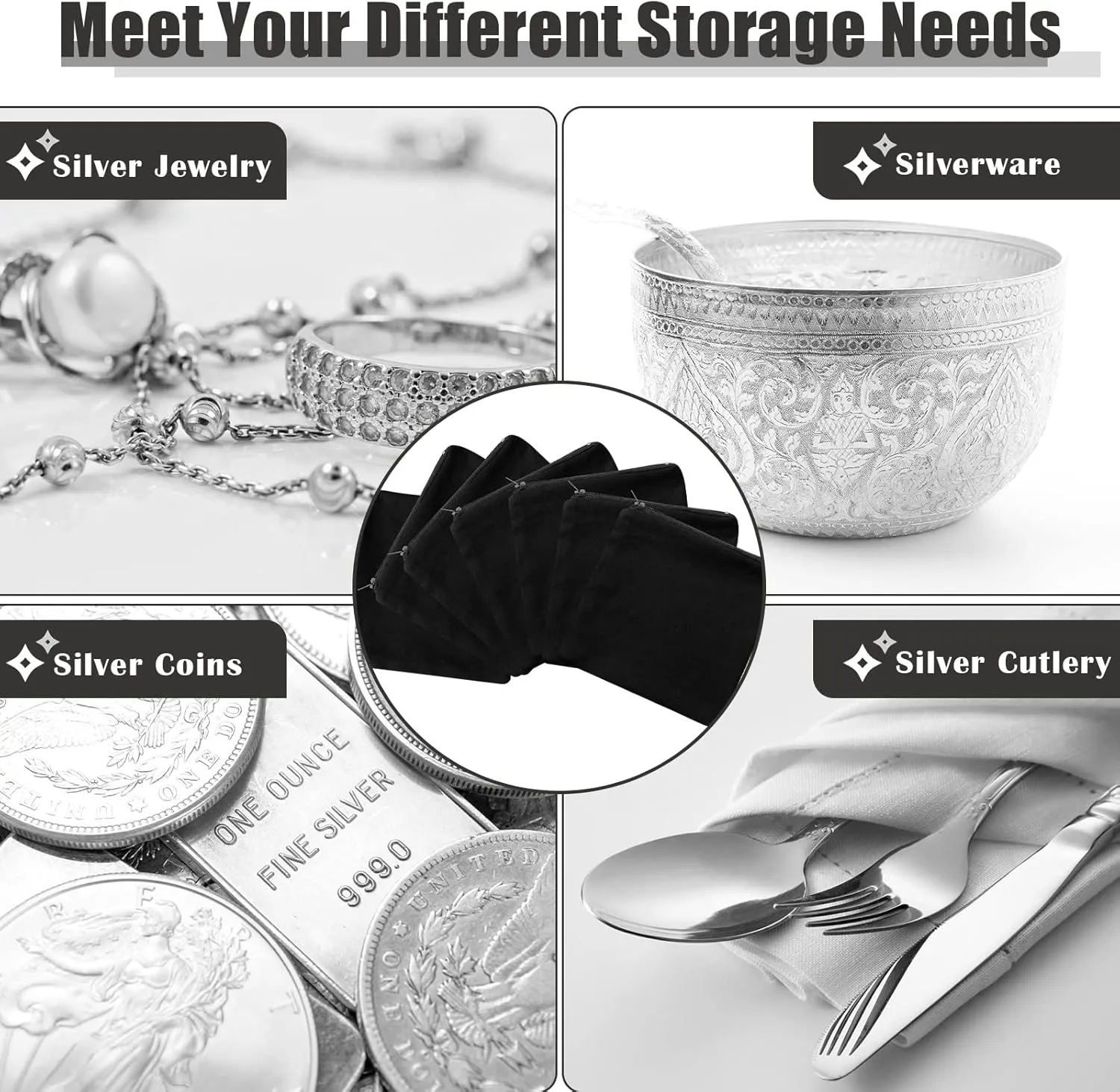 Geosar 24 Pcs Silver Storage Bags Anti Tarnish Jewelry Zippered Pouches Keeper for Silverware Protector Bags(6 x 6 Inches)