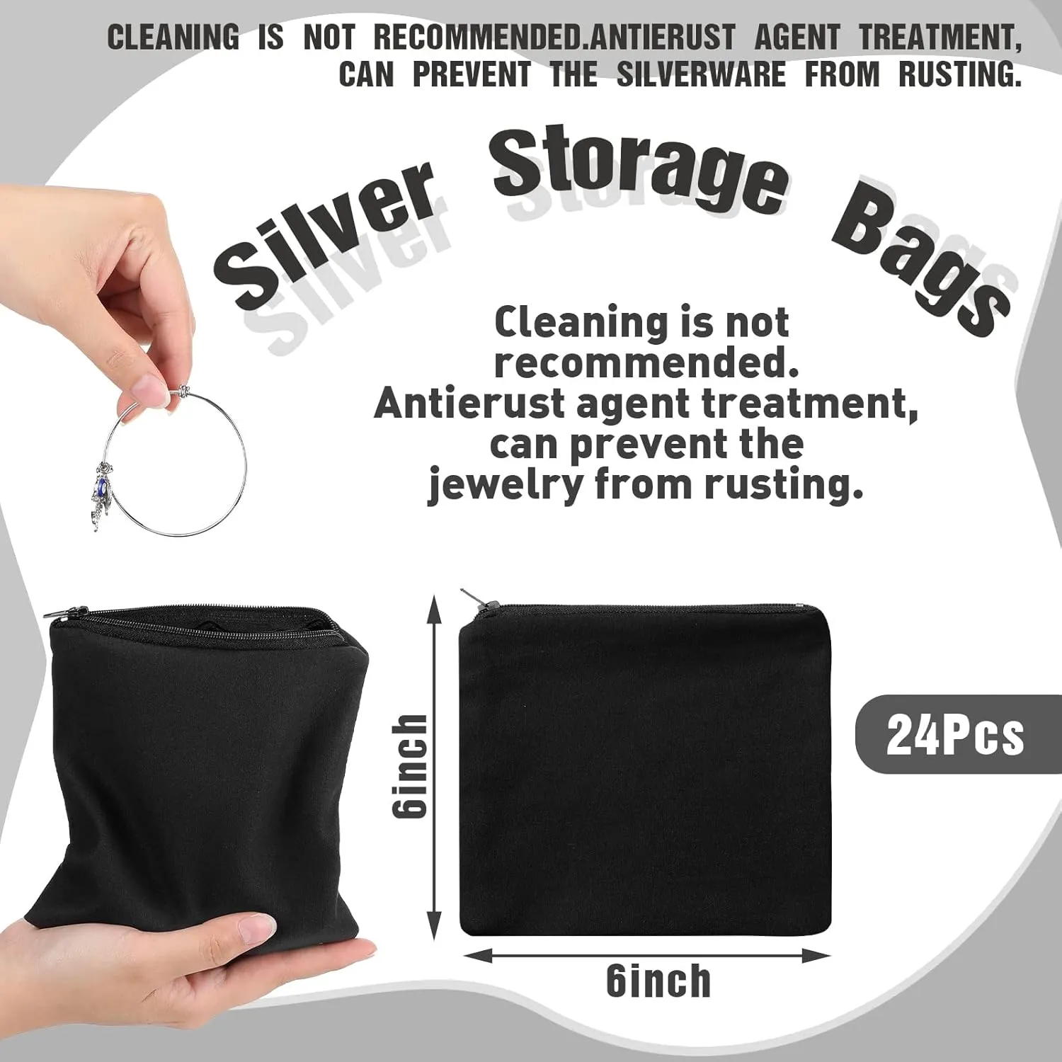 Geosar 24 Pcs Silver Storage Bags Anti Tarnish Jewelry Zippered Pouches Keeper for Silverware Protector Bags(6 x 6 Inches)