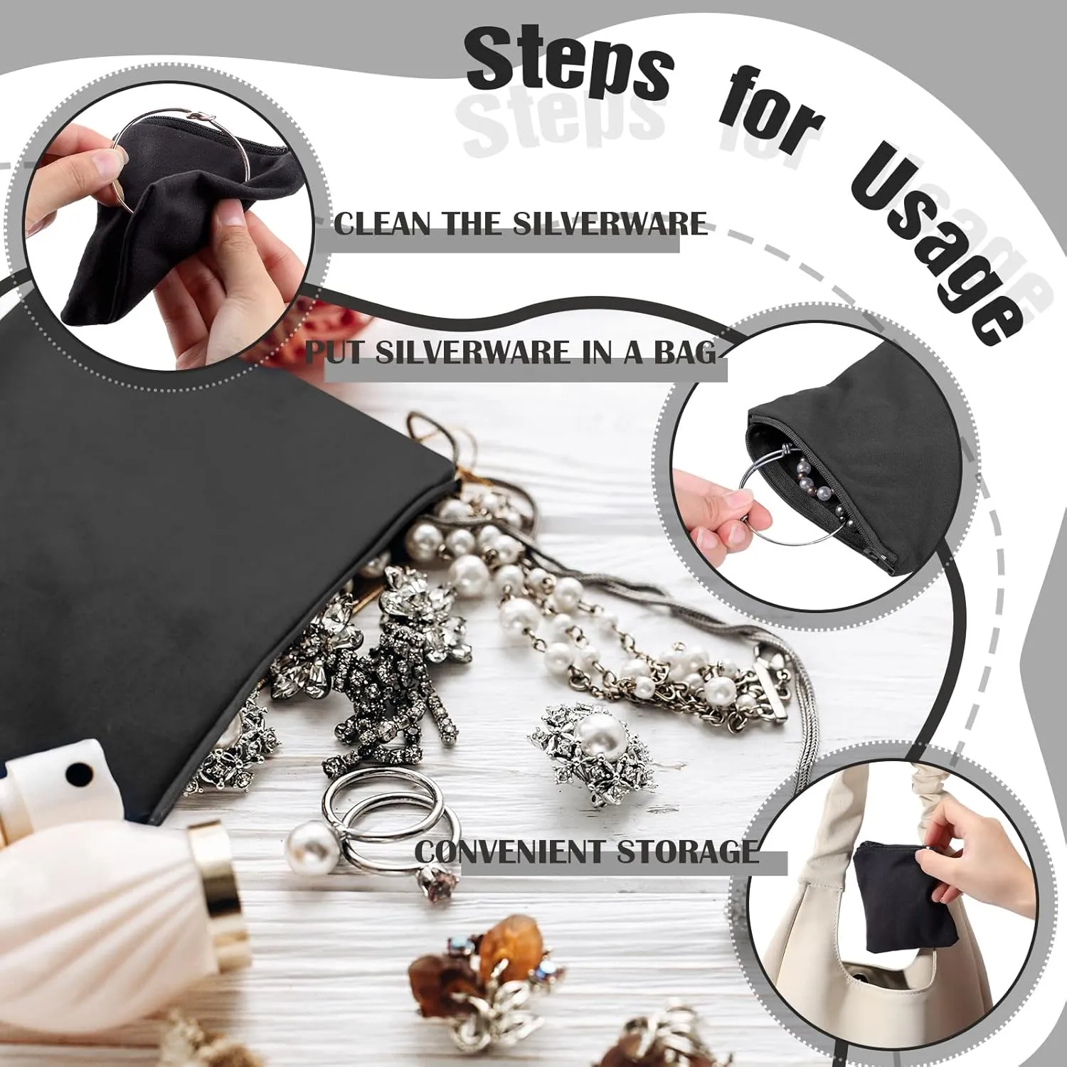 Geosar 24 Pcs Silver Storage Bags Anti Tarnish Jewelry Zippered Pouches Keeper for Silverware Protector Bags(6 x 6 Inches)
