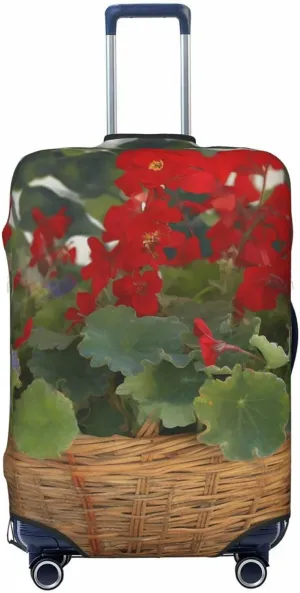 Geranium Basket Luggage Covers for Suitcase Washable Suitcase Cover Fashion Stretch Suitcase Protector Cover Anti-Scratch Baggage Covers Fit 18-32 Inch Luggage Medium