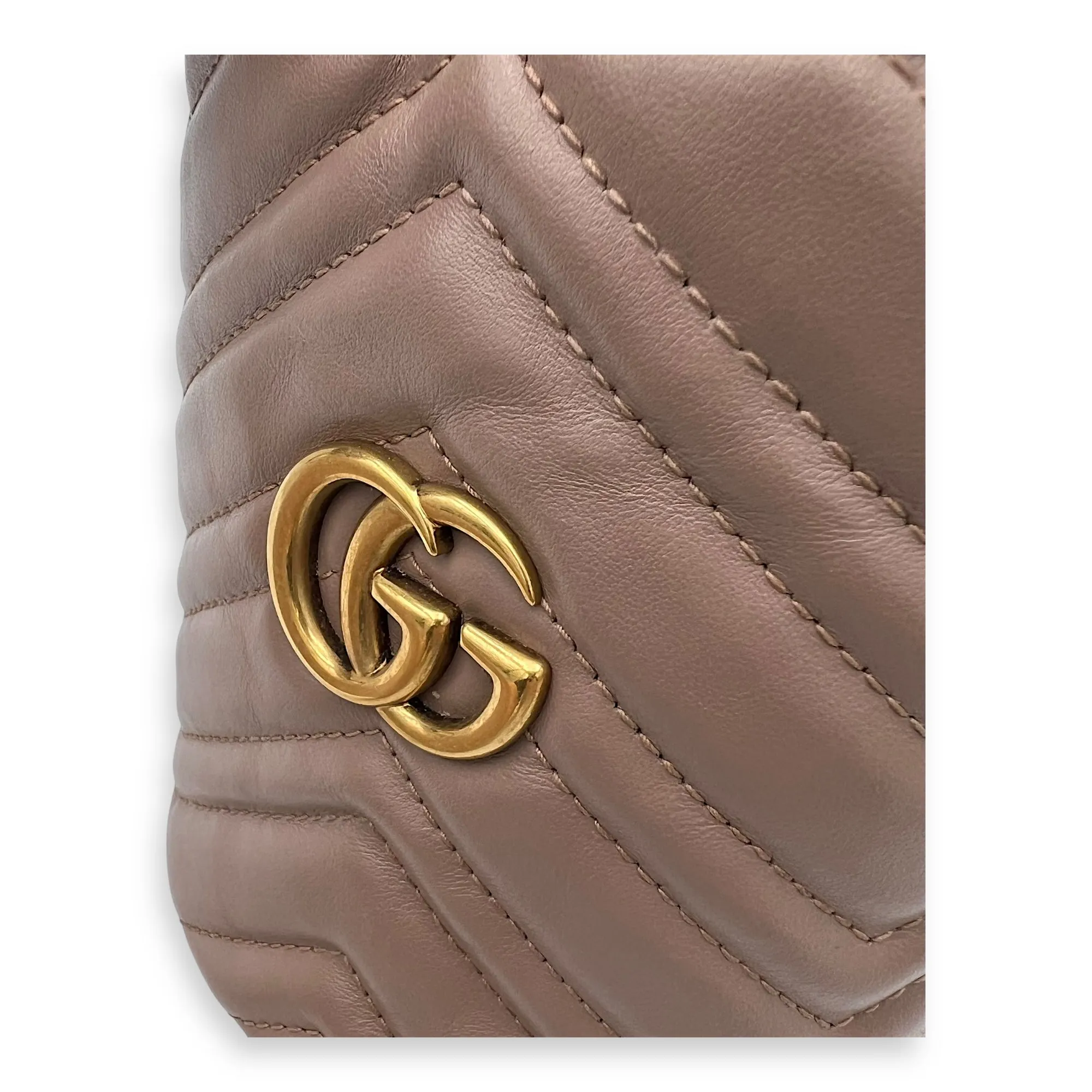 GG Marmont Bucket Bag Beige in Calfskin, Gold hardware