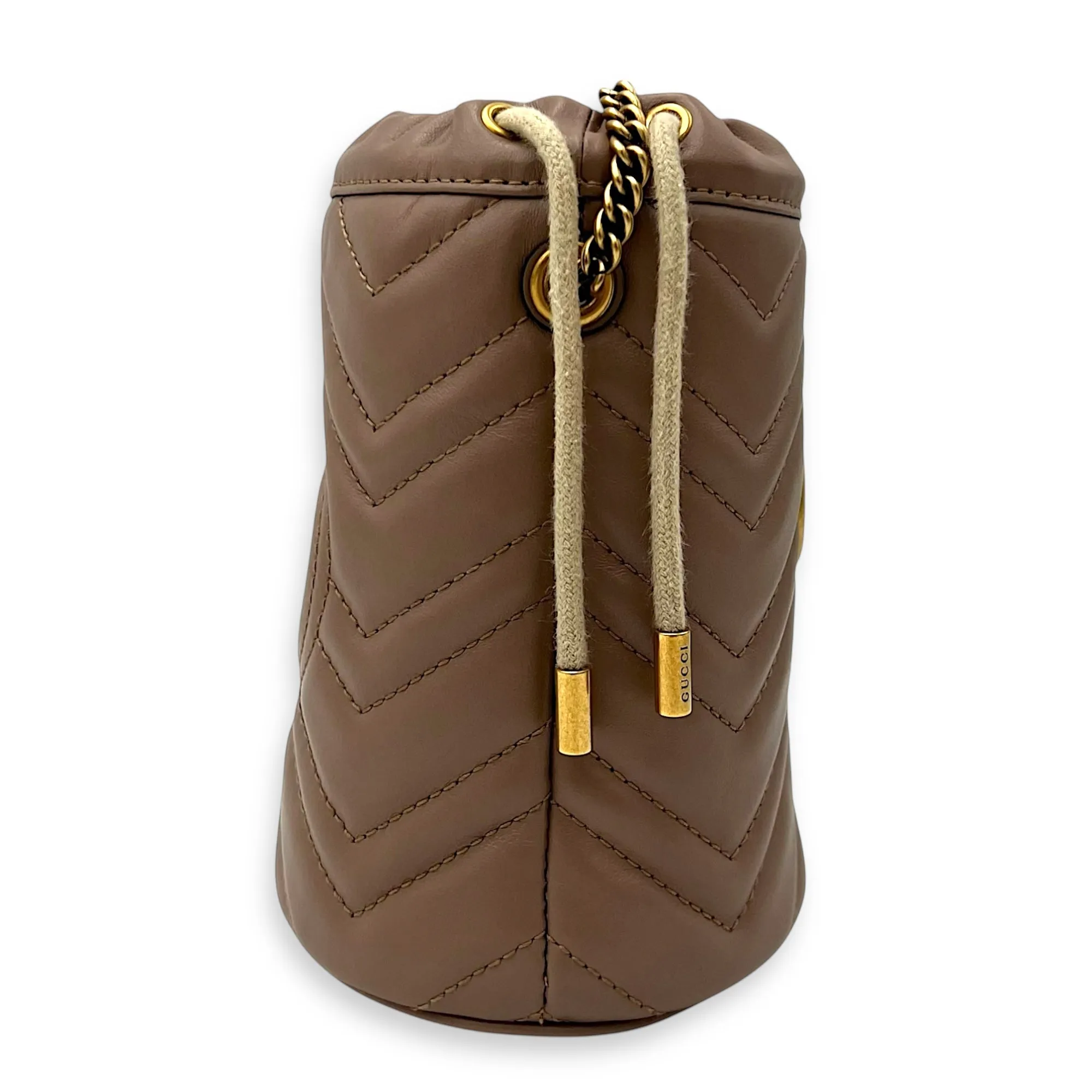 GG Marmont Bucket Bag Beige in Calfskin, Gold hardware