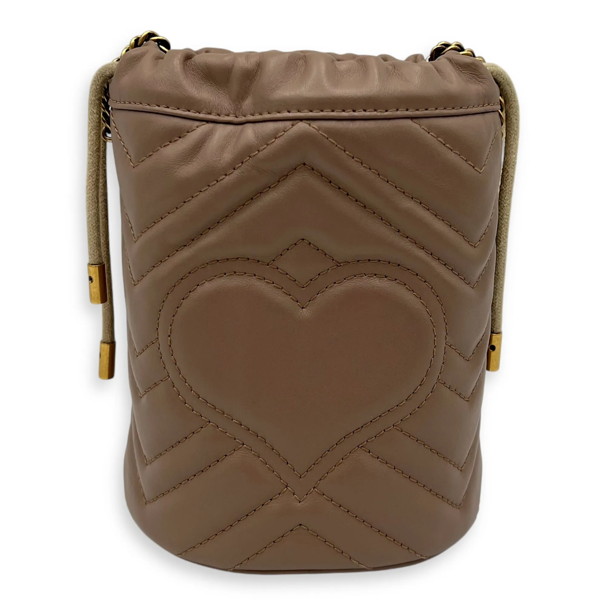 GG Marmont Bucket Bag Beige in Calfskin, Gold hardware