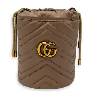 GG Marmont Bucket Bag Beige in Calfskin, Gold hardware