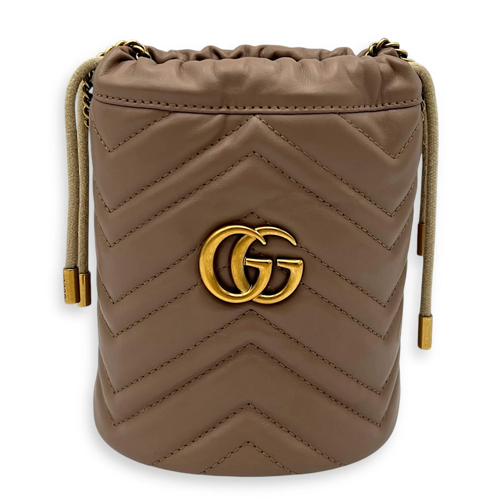 GG Marmont Bucket Bag Beige in Calfskin, Gold hardware
