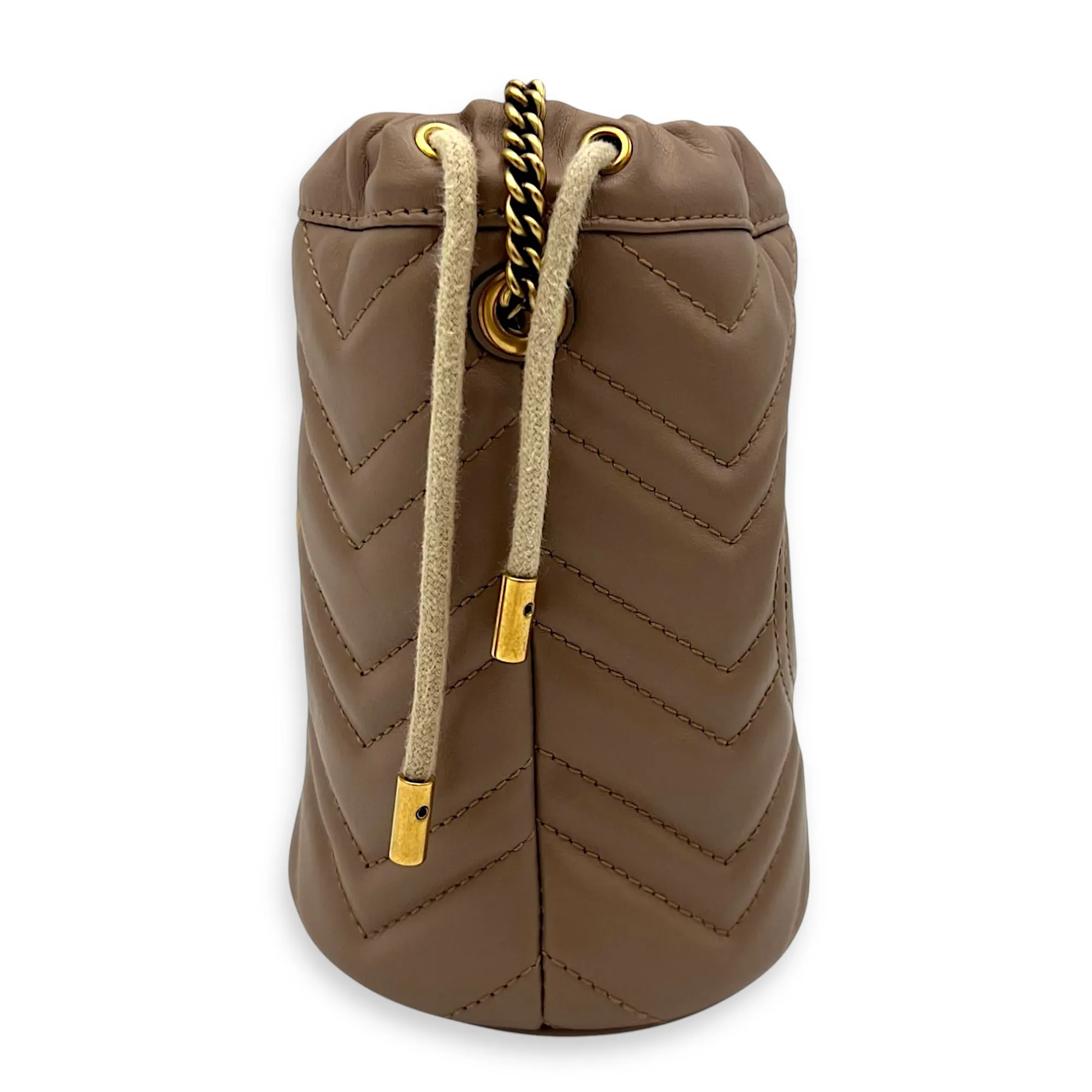 GG Marmont Bucket Bag Beige in Calfskin, Gold hardware