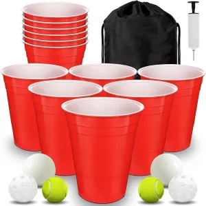 Giant Yard Pong Game Set Durable Giant Cups with Inflatable Pong Balls Pump and Carrying Bag Giant Pong Set for Lawn Beach Camping or Backyard