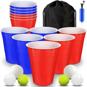 Giant Yard Pong Game Set Durable Giant Cups with Inflatable Pong Balls Pump and Carrying Bag Giant Pong Set for Lawn Beach Camping or Backyard