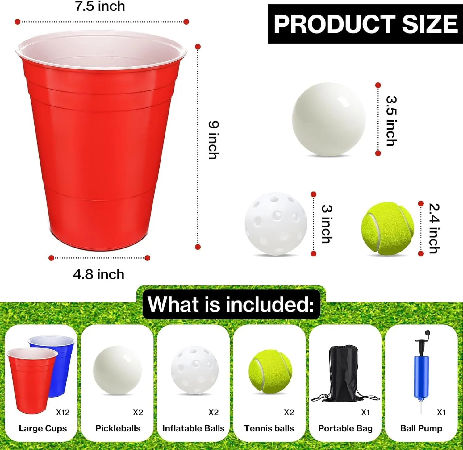 Giant Yard Pong Game Set Durable Giant Cups with Inflatable Pong Balls Pump and Carrying Bag Giant Pong Set for Lawn Beach Camping or Backyard