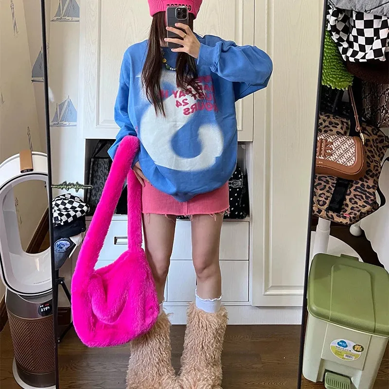 Girls Crossbody Color Faux Hot Winter Shoulder Rose Limited access Fur Plush Rabbit Bags Candy 2000s Fashion Harajuku Bag Street Pink Y2k Volume discount Women