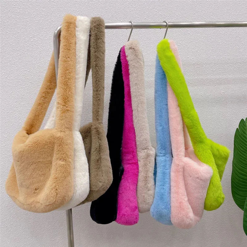Girls Crossbody Color Faux Hot Winter Shoulder Rose Limited access Fur Plush Rabbit Bags Candy 2000s Fashion Harajuku Bag Street Pink Y2k Volume discount Women