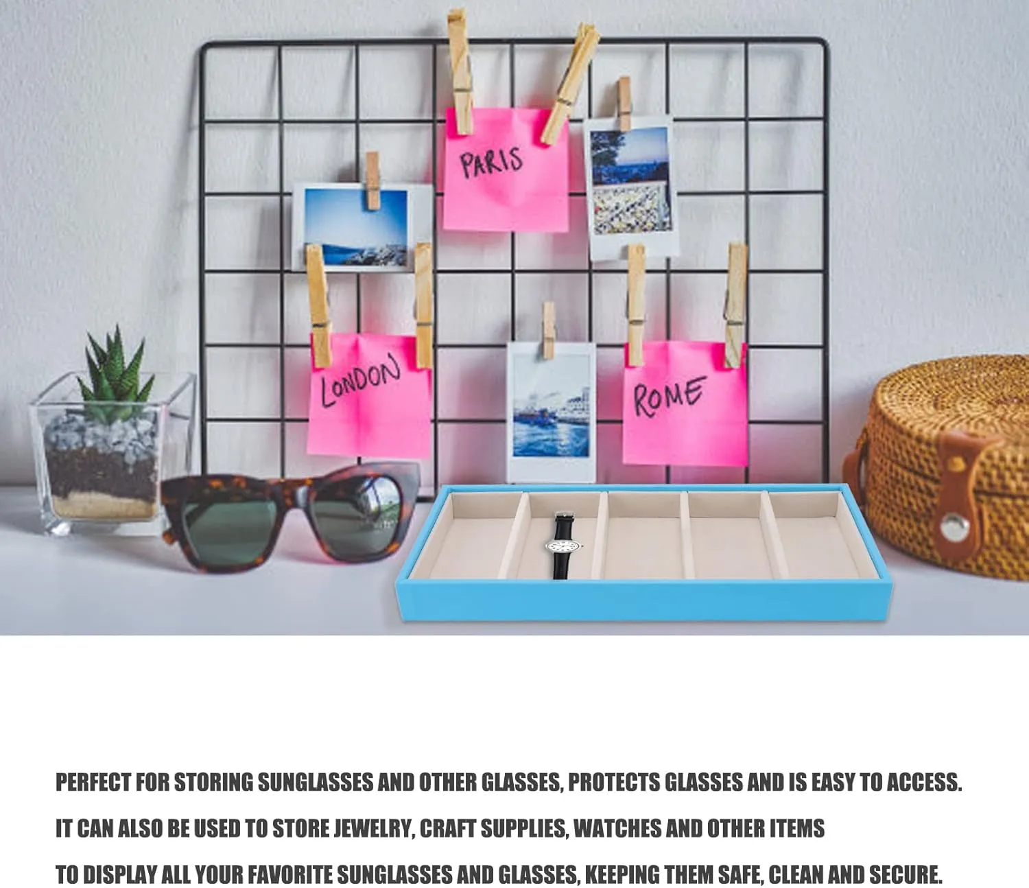 Glasses Display Tray, 5 Grid Design Velvet Glasses Box Tray Jewelry Glasses Organizer Tray Watch Holder Glasses Display Case/133 (Color : Blue)