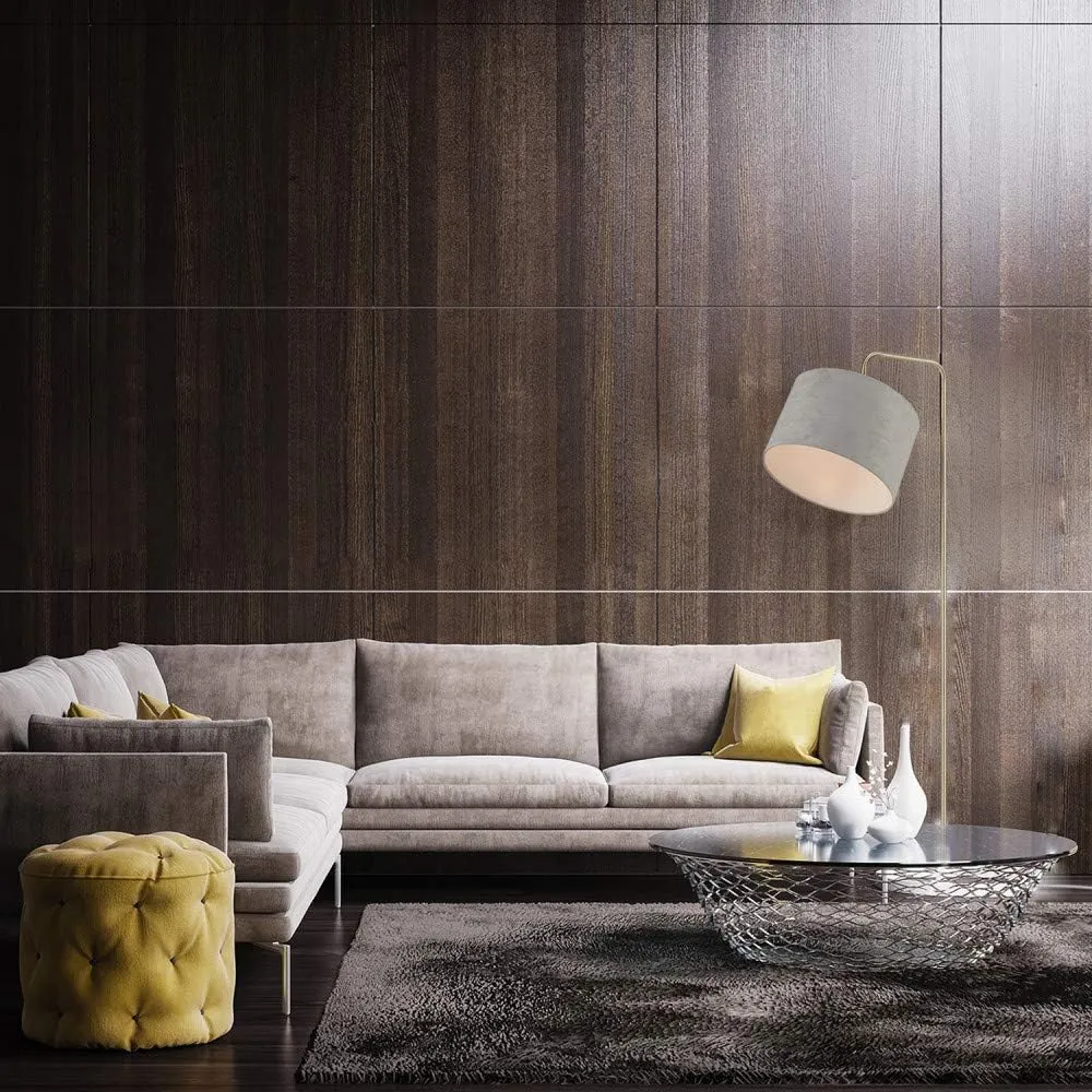 Globe Electric 67398 Barden 58" Floor Lamp, Brass, Light Gray Velvet Shade, On/Off Socket Rotary Switch