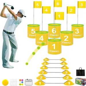 Golf Yard Bucket Games, 6 Holes Bucket Backyard Golf Game Set with Golf Flags for Adults & Kids Indoor Outdoor, Golf Practice Gift for Backyard, Park, Beach, Lawn
