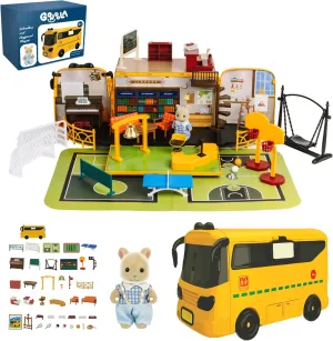 Gondola 47 Pieces Play House Playset - Kids Pretend Play STEM Learning, Transforming School Bus with Figurine, Children Amusement Toddler Toy, Christmas, Birthday Gift for Girls and Boys 3  Years Old