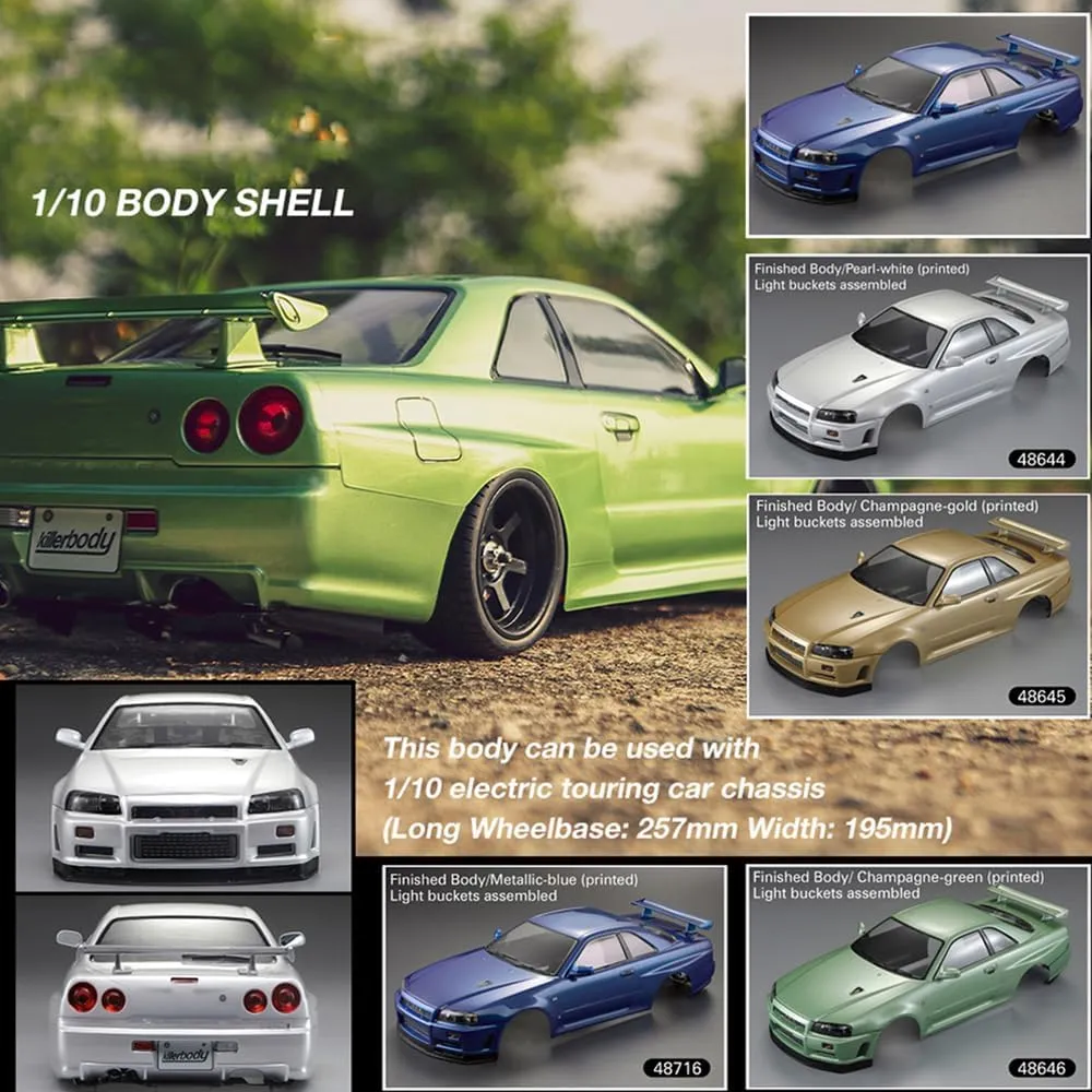Goolsky Killerbody 48646 Skyline (R34) Finished Body Shell Frame for 1/10 Electric Touring RC Racing Car DIY (Blue)