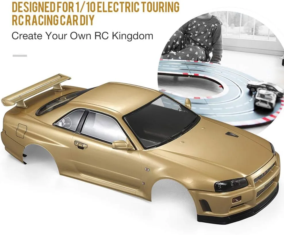 Goolsky Killerbody 48646 Skyline (R34) Finished Body Shell Frame for 1/10 Electric Touring RC Racing Car DIY (Gold)