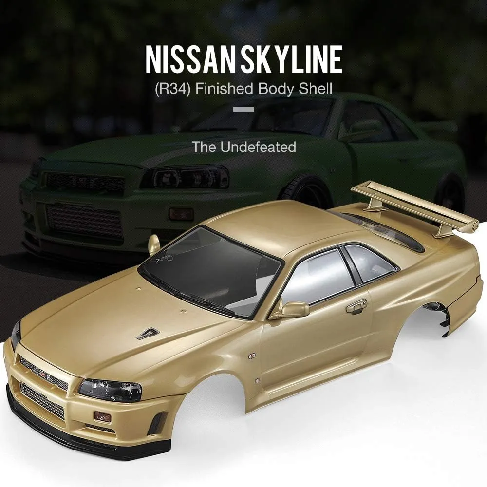 Goolsky Killerbody 48646 Skyline (R34) Finished Body Shell Frame for 1/10 Electric Touring RC Racing Car DIY (Gold)