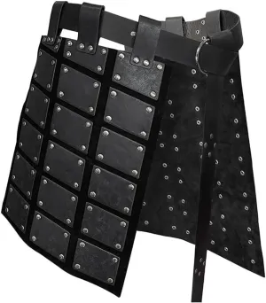 GORGECRAFT Medieval Faux Leather Thigh Armor Retro Double Sides Viking Leg Waist Armor Protector with Belt Mercenary Knights Skirt Armor for LARP Men Halloween Cosplay Costume Black