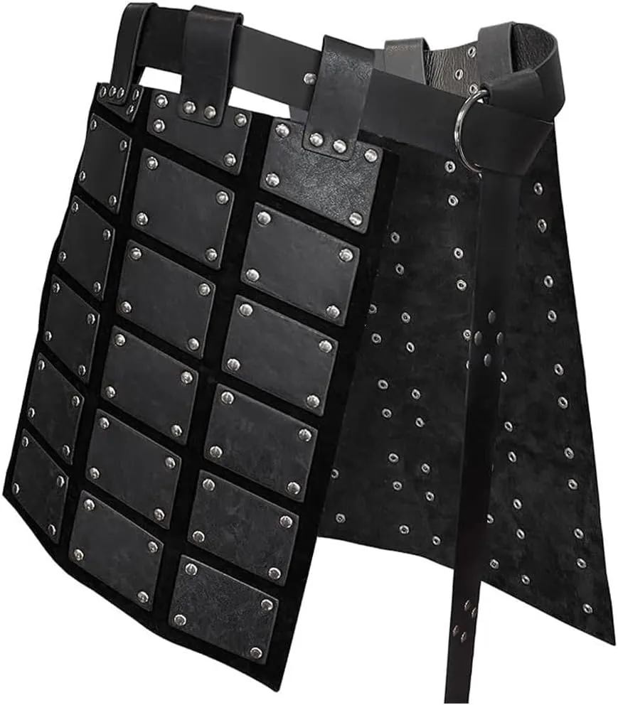 GORGECRAFT Medieval Faux Leather Thigh Armor Retro Double Sides Viking Leg Waist Armor Protector with Belt Mercenary Knights Skirt Armor for LARP Men Halloween Cosplay Costume Black