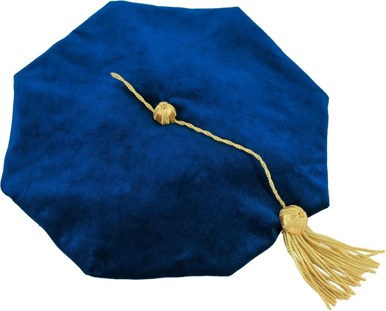 GraduatePro Doctoral Graduation Tam PhD Blue/Black Velvet with Gold Bullion Tassel, 8-Sided/6 Sided/4 Sided Doctorate Cap