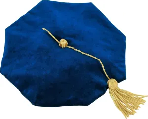 GraduatePro Doctoral Graduation Tam PhD Blue/Black Velvet with Gold Bullion Tassel, 8-Sided/6 Sided/4 Sided Doctorate Cap