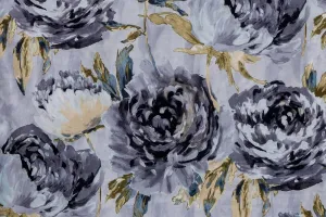 Gray Printed Velvet Fabric by The Yard, 13 Continuous Yards 54 inches Width Midnight Garden Abstract Grey Velvet Fabric, Wholesale Velvet Upholstery for Curtains Bridal Dress