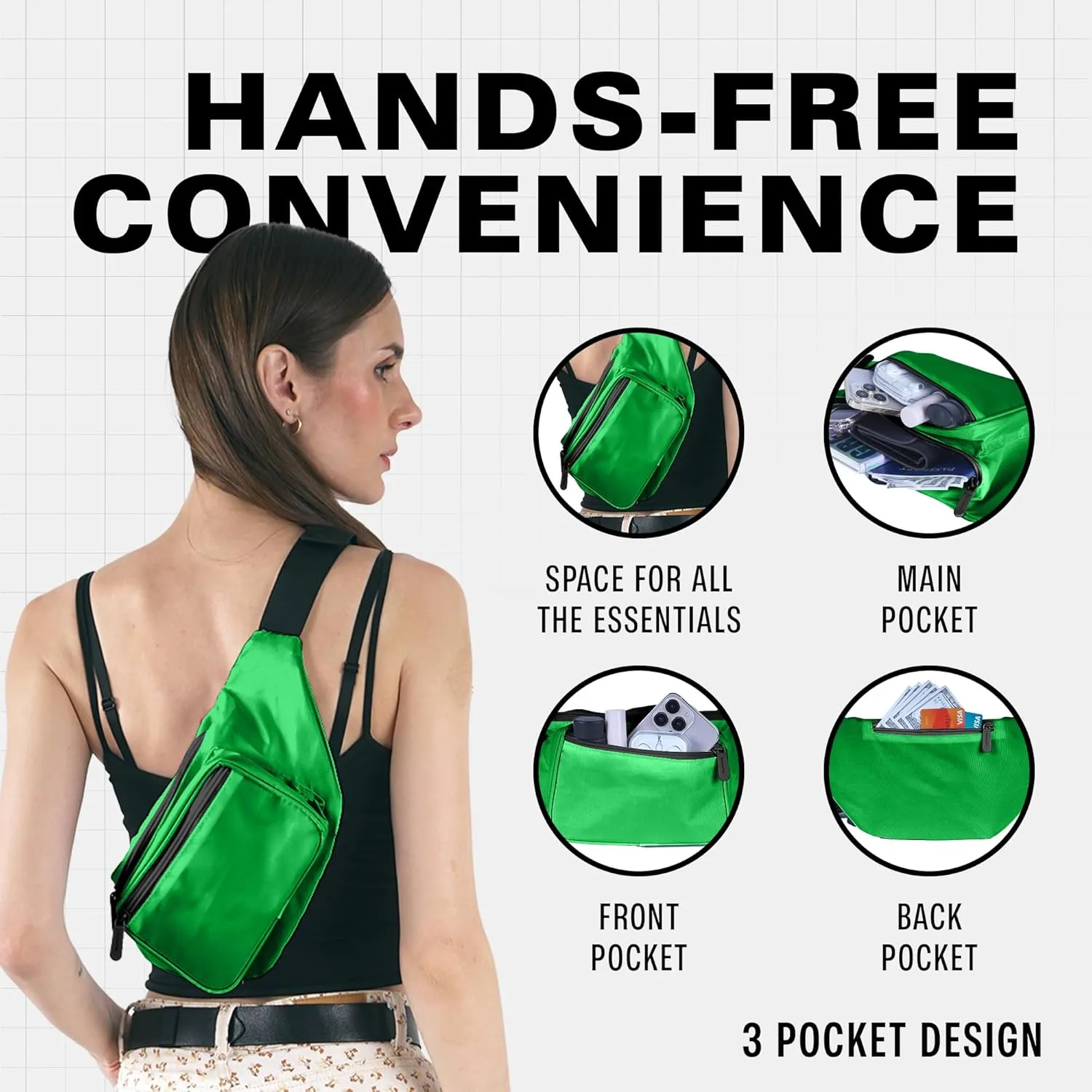 Green Fanny Pack Belt Bag I Mens Fanny Packs for Women Fashionable - Crossbody Bag Bum bag Waist Bag Waist Pack - Hands Free for Hiking, Running, Travel, Waterproof and more