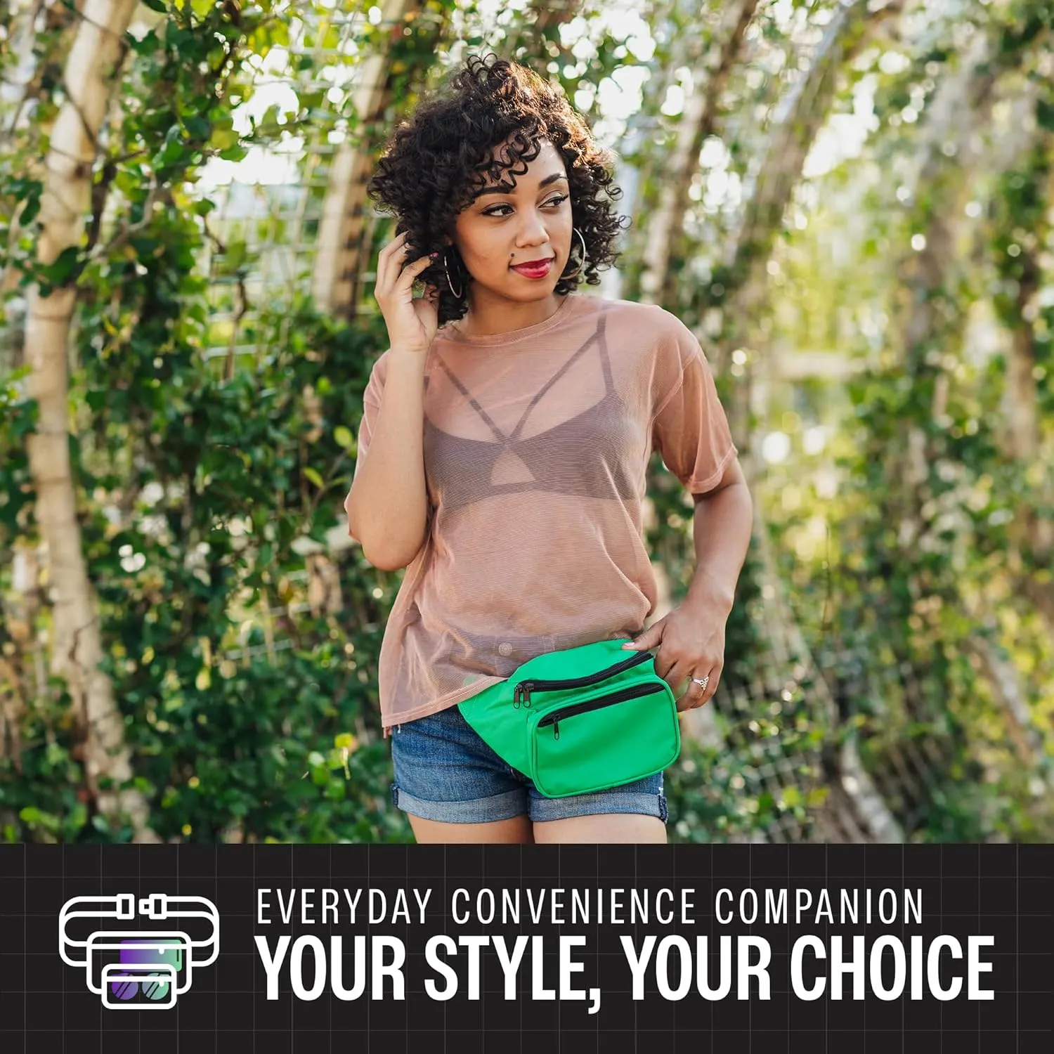 Green Fanny Pack Belt Bag I Mens Fanny Packs for Women Fashionable - Crossbody Bag Bum bag Waist Bag Waist Pack - Hands Free for Hiking, Running, Travel, Waterproof and more