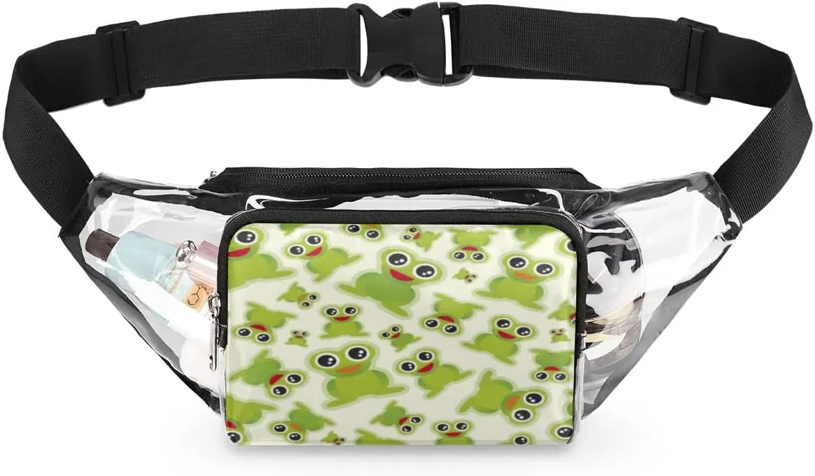 Green Frog Pattern Clear Fanny Pack Stadium Approved Clear Crossbody Belt Bag for Women Men Transparent Waist Bag with Adjustable Strap for Concerts Sports Events Travel