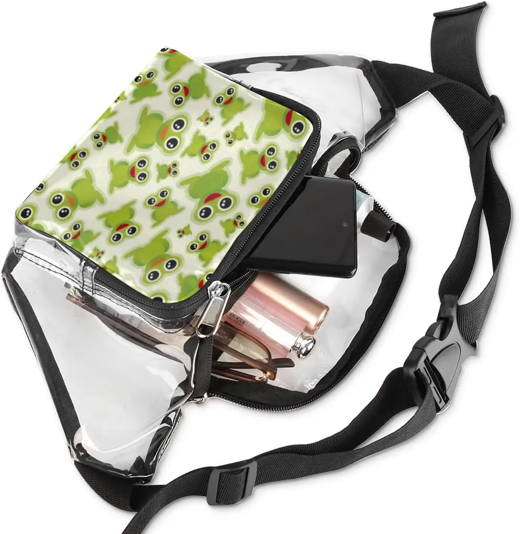 Green Frog Pattern Clear Fanny Pack Stadium Approved Clear Crossbody Belt Bag for Women Men Transparent Waist Bag with Adjustable Strap for Concerts Sports Events Travel