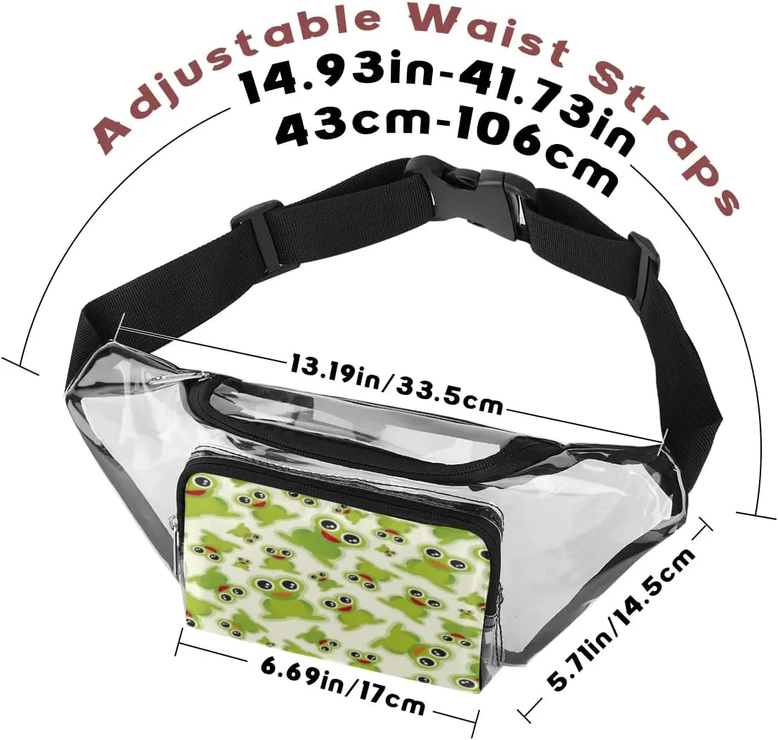 Green Frog Pattern Clear Fanny Pack Stadium Approved Clear Crossbody Belt Bag for Women Men Transparent Waist Bag with Adjustable Strap for Concerts Sports Events Travel