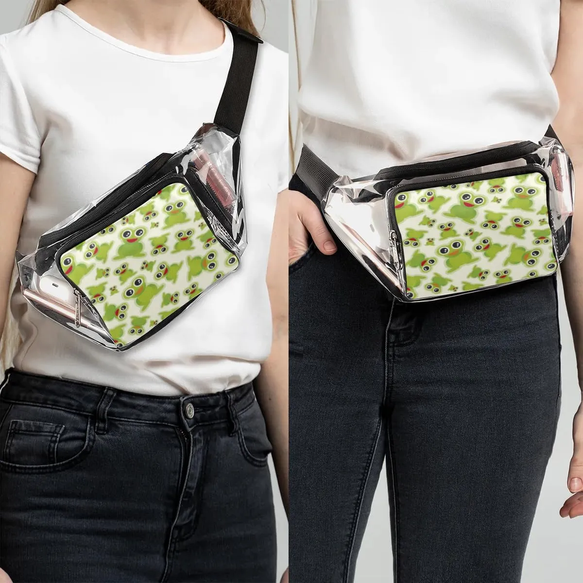 Green Frog Pattern Clear Fanny Pack Stadium Approved Clear Crossbody Belt Bag for Women Men Transparent Waist Bag with Adjustable Strap for Concerts Sports Events Travel