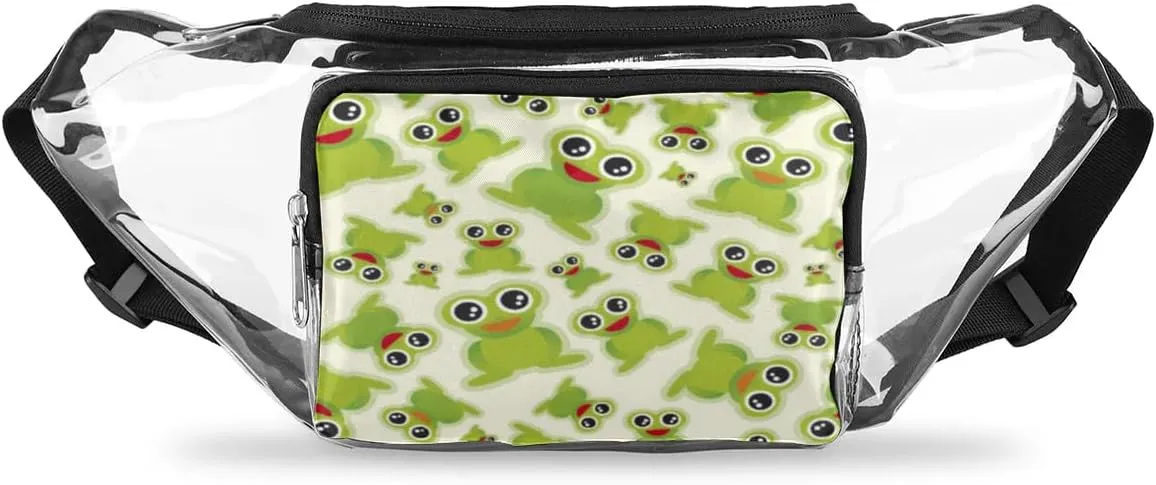 Green Frog Pattern Clear Fanny Pack Stadium Approved Clear Crossbody Belt Bag for Women Men Transparent Waist Bag with Adjustable Strap for Concerts Sports Events Travel
