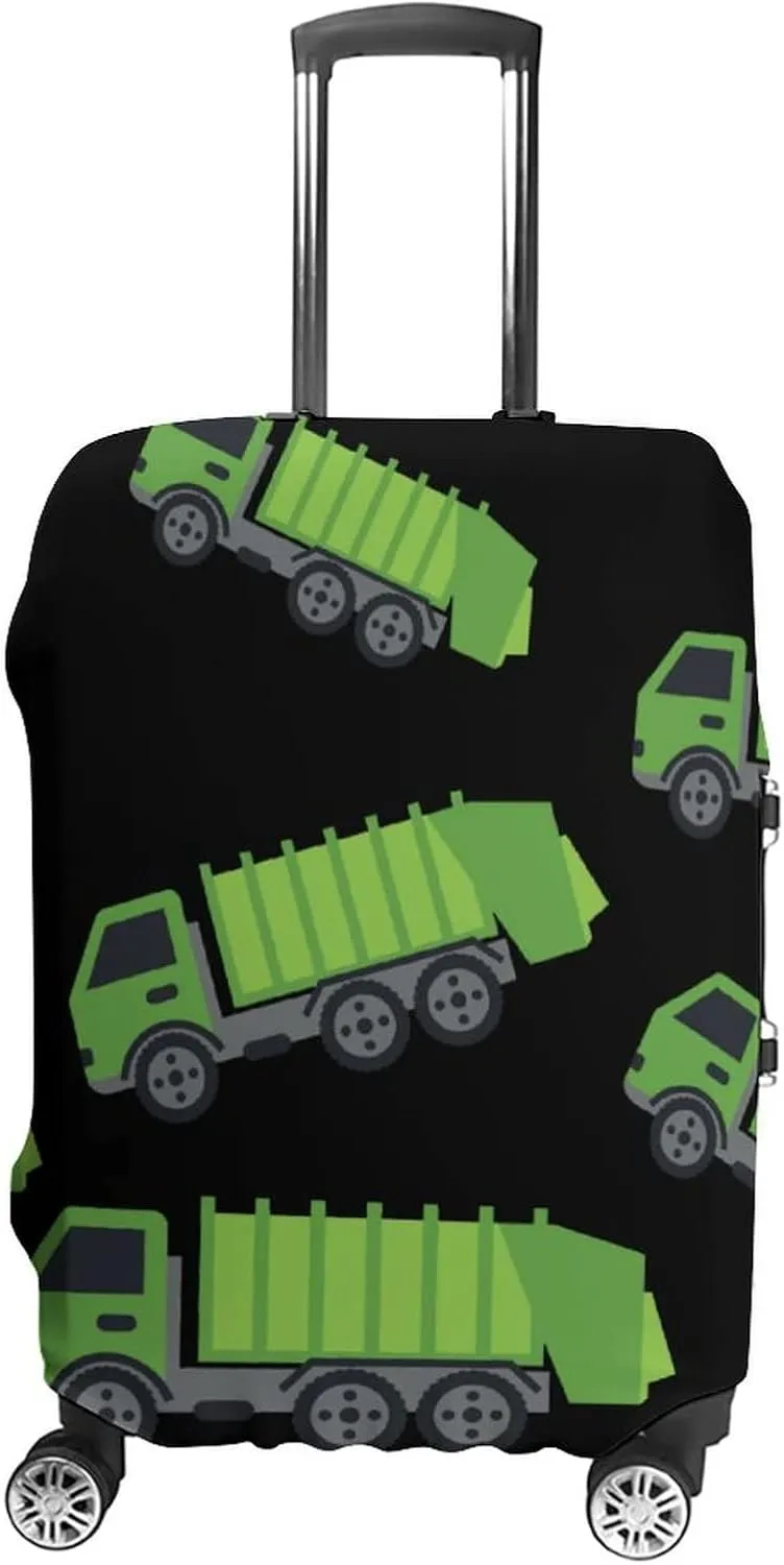 Green Garbage Truck Travel Luggage Cover Anti-Scratch Suitcase Protector Washable Baggage L