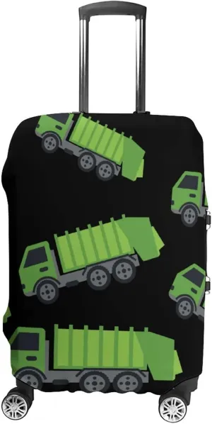 Green Garbage Truck Travel Luggage Cover Anti-Scratch Suitcase Protector Washable Baggage L