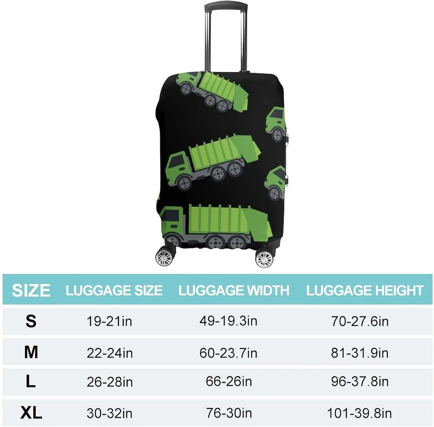 Green Garbage Truck Travel Luggage Cover Anti-Scratch Suitcase Protector Washable Baggage L