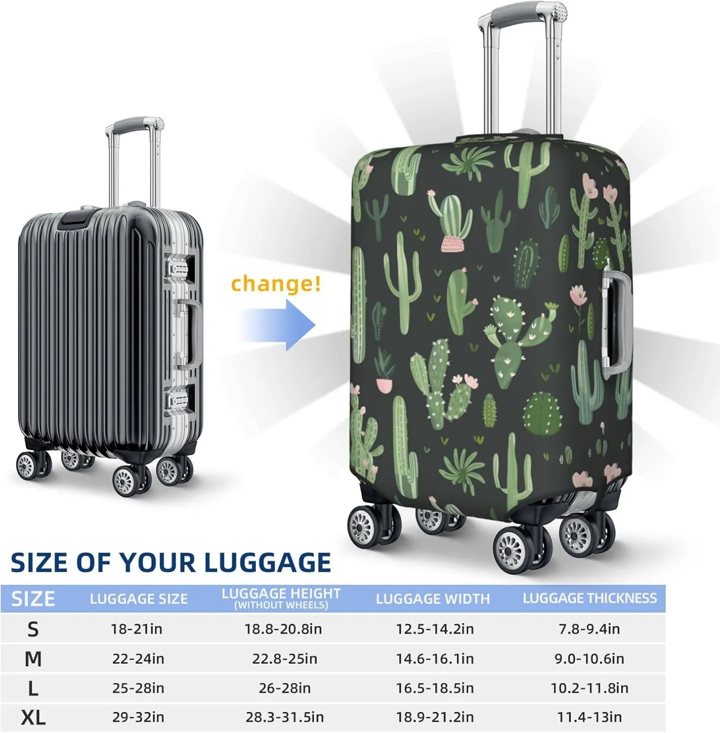 Green Plant Cactus Luggage Cover Washable Elastic Suitcase Cover Anti-Scratch Travel Luggage Protector Covers for Kids Adult XL fits 29-32 inch Suitcase