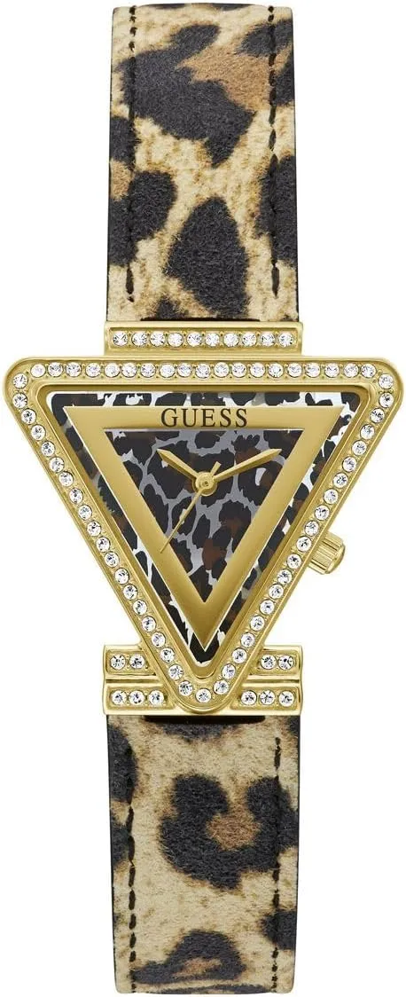 GUESS Ladies 34mm Watch - Animal Print Strap Animal Print Dial Gold Tone Case