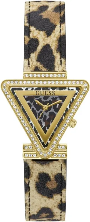 GUESS Ladies 34mm Watch - Animal Print Strap Animal Print Dial Gold Tone Case