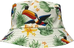 Guinness White Toucan Reversible Hawaiian Sun Bucket Hat, White, One Size