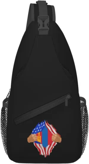 Hand Tear Flag Of Mongolia Crossbody Bags For Women Men Chest Backpack Gym Shoulder Bag Travel Outdoor Sports Casual Crossbody Bags